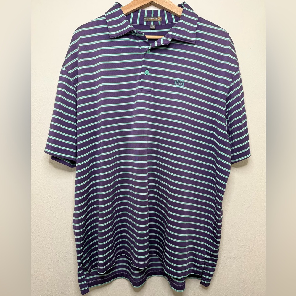 Peter Millar Summer Comfort Purple and Mint Green striped performance polo XL